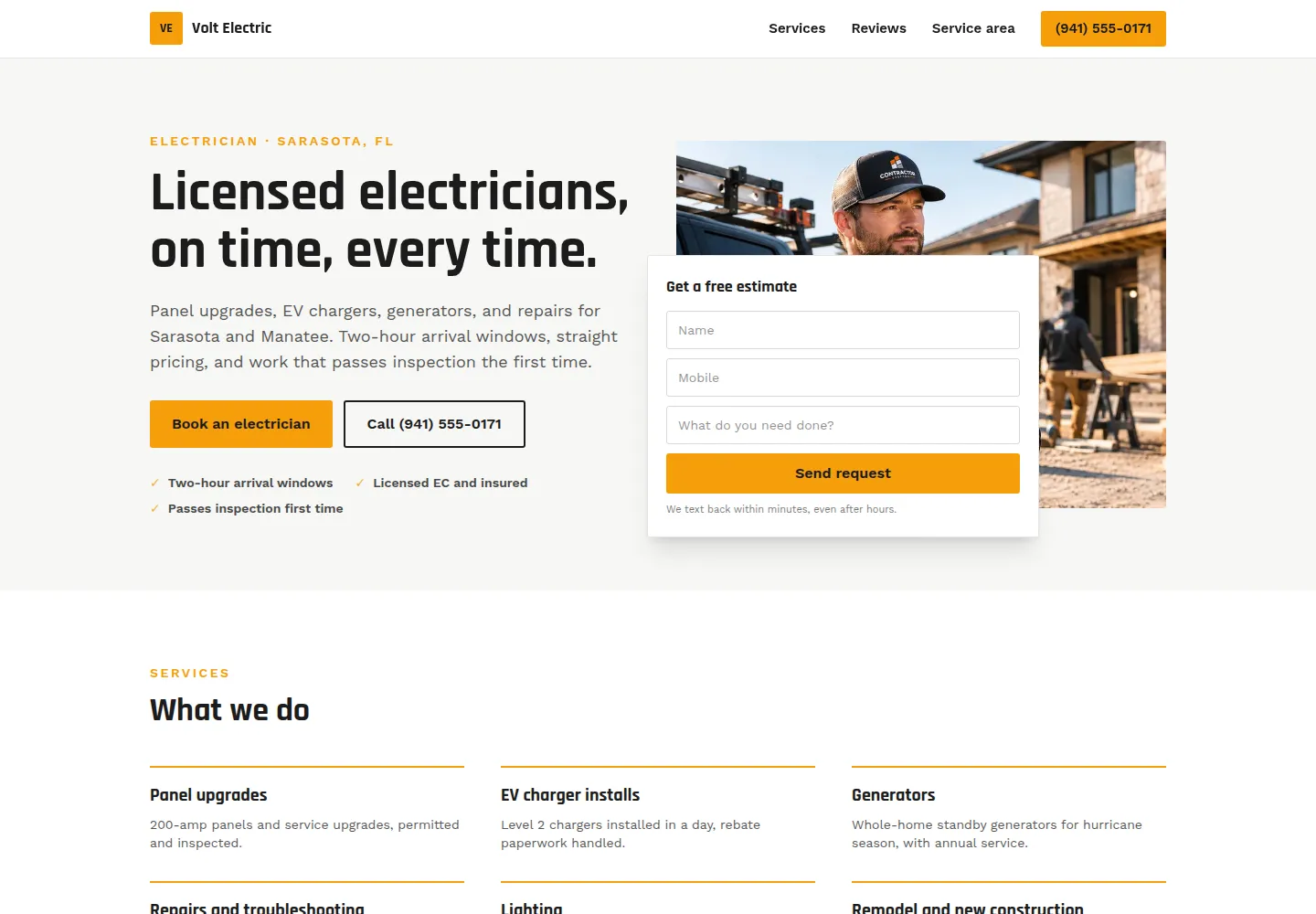 Volt Electric website, desktop