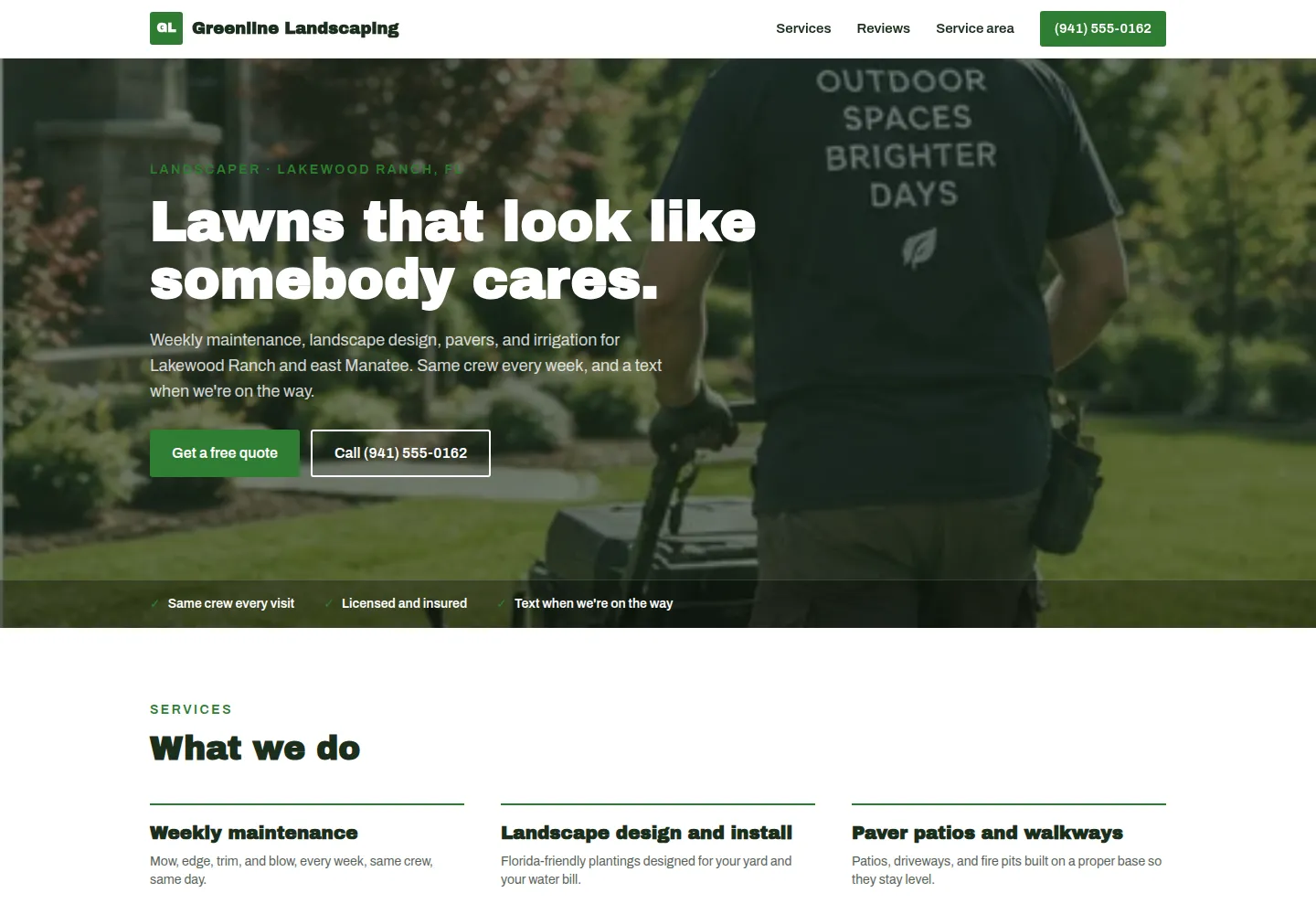 Greenline Landscaping website, desktop